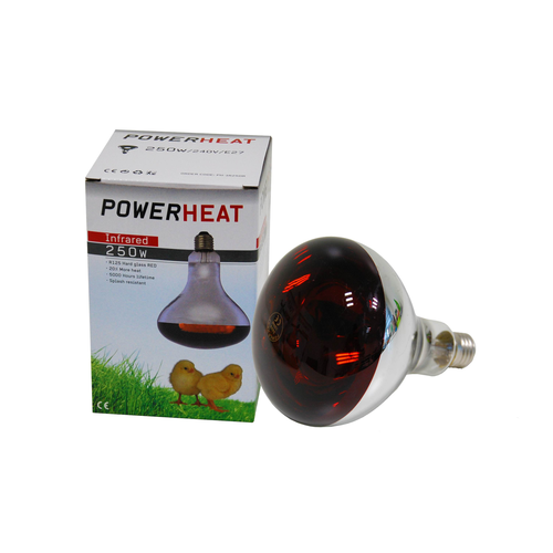 POWERHEAT INFRARED BULB,R125,250W TEMPERED GL RED