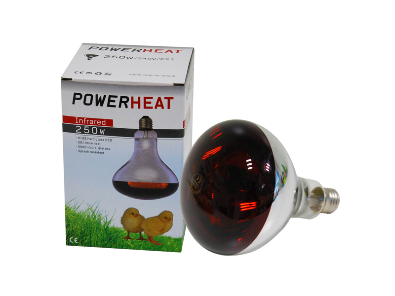 POWERHEAT INFRARED BULB,R125,250W TEMPERED GL RED